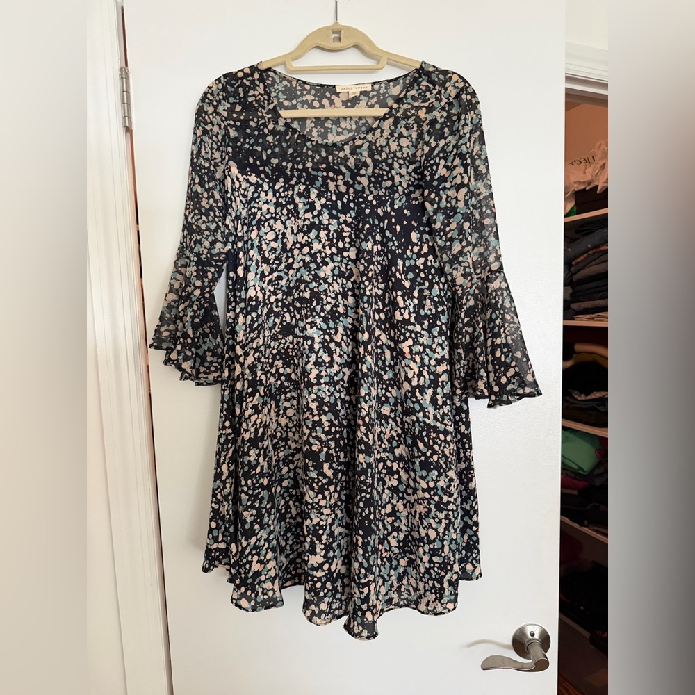 Paper Crown Black and Pink Floral Long Sleeve Dress